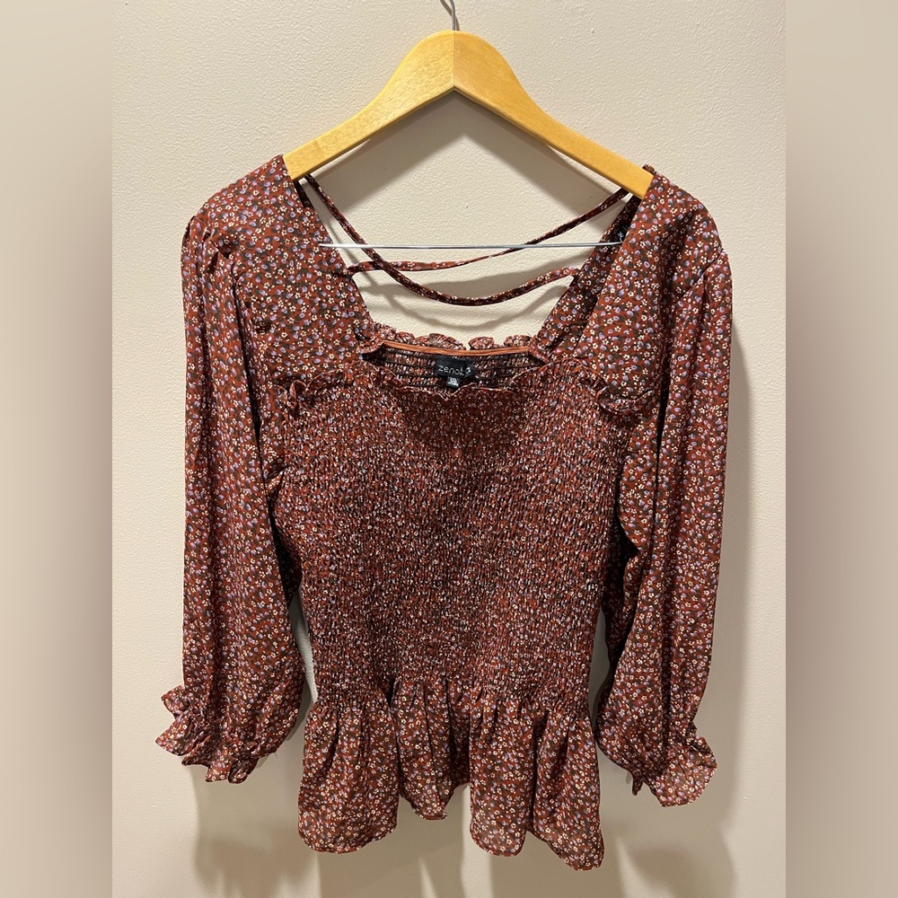 Zenobia Floral Burgundy Peplum Top